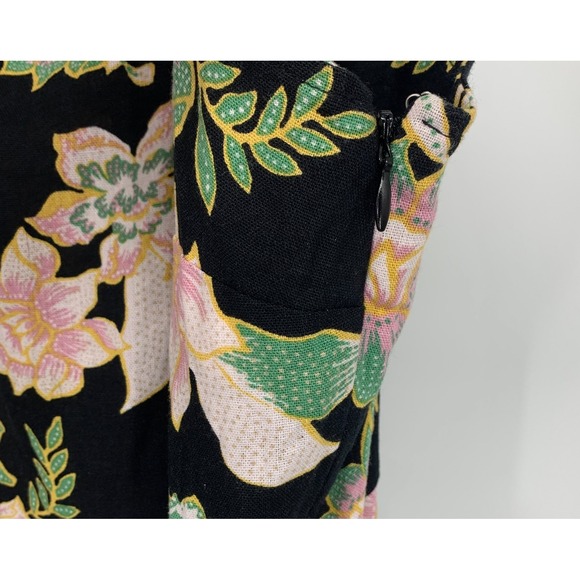 Who What Wear Dress Womens Size XL Linen Blend Black Floral Print Belted Midi - Picture 6 of 12